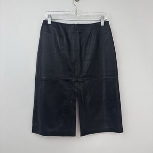 Vtg Cache Womens 8 100% Leather Pencil Knee Lenth Skirt Black Double Slit Y2K